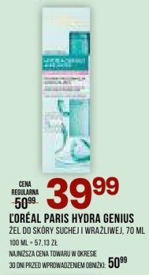 Żel do pielęgnacji skóry i wrażliwej L'Oreal Paris Hydra Genius 70 ml promocja w Drogerie Natura