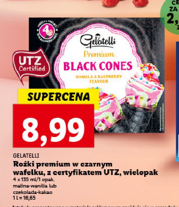 Lody premium black cones czekoladowo-kakaowe Gelatelli promocja