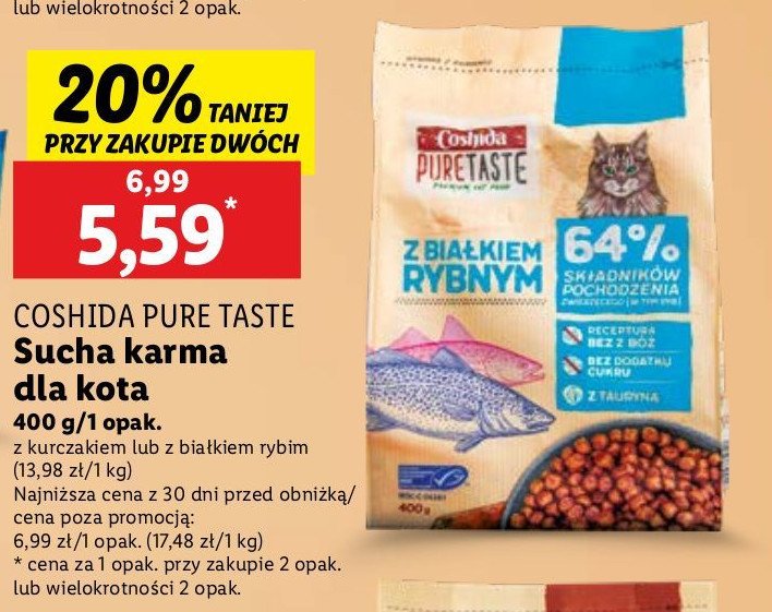 Karma dla kota z białkiem rybnym Coshida pure taste promocja