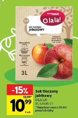 Sok tłoczony jabłkowy O LA LA! promocja w Intermarche