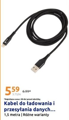 Kabel do ładowania i przesyłania danych 1,5 metra promocja w Action