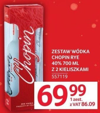 Zestaw wódka Chopin Rye 40% 700 ml z 2 kieliszkami promocja w Selgros