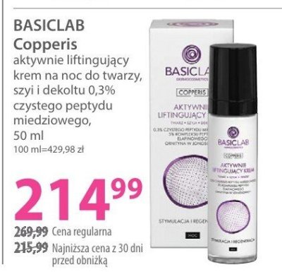 Krem aktywnie liftingujący na noc do twarzy BASICLAB Copperis promocja w Hebe