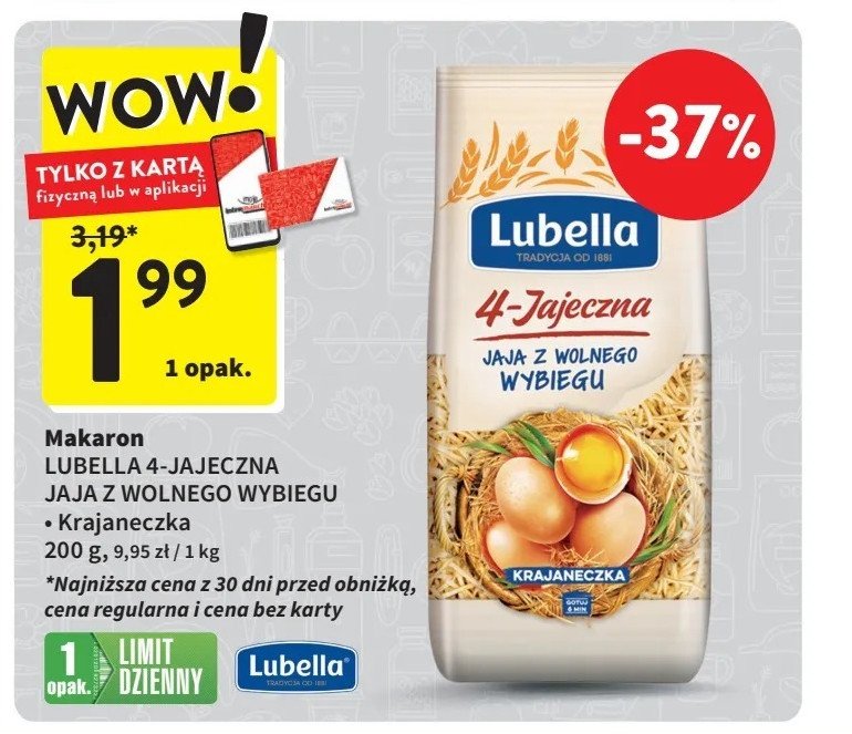 Makaron 4-jajeczny jaja z wolnego wybiegu krajaneczka Lubella makaron promocja