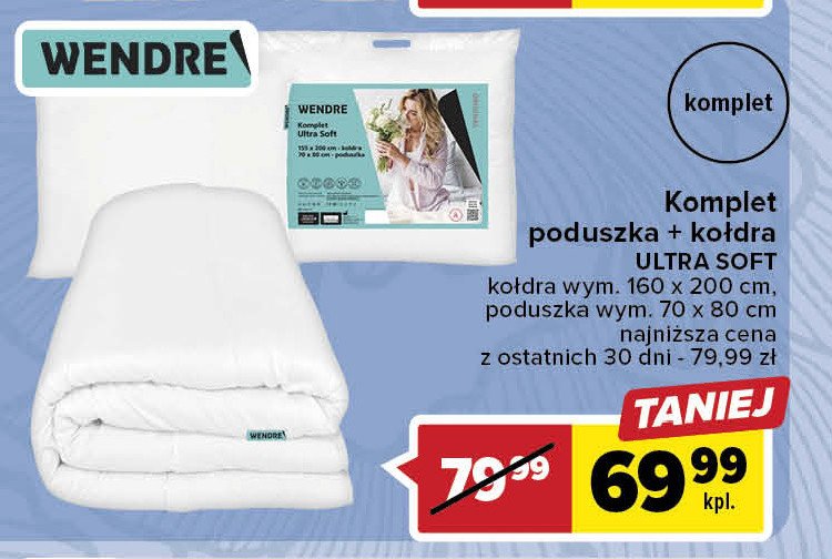 Komplet ultra soft: kołdra 160 x 200 cm + poduszka 70 x 80 cm Wendre promocja
