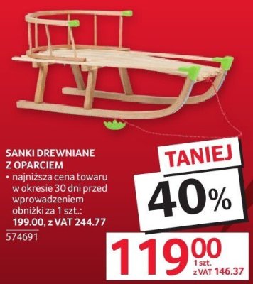 Sanki drewniane z oparciem promocja w Selgros