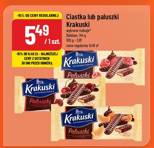 Paluszki w czekoladzie z galaretką malinową Krakuski paluszki Krakuski bahlsen promocja