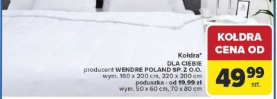 Kołdra dla ciebie Wendre Poland SP. Z O.O. 160 x 200 cm, 220 x 200 cm promocja w Carrefour