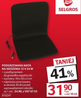 Podgrzewana mata na siedzenia 12 V 3 U promocja w Selgros