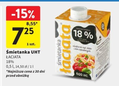 Śmietanka UHT ŁACIATA 18% promocja w Intermarche