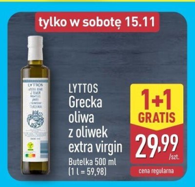 Grecka oliwa z oliwek extra virgin butelka 500 ml 1+1 gratis promocja w Aldi