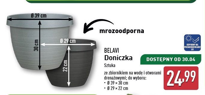 Doniczka ze zbiornikiem 39 x 30 cm BELAVI promocja w Aldi