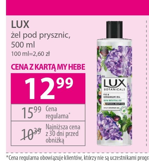 Żel pod prysznic fig & geranium oil Lux botanicals promocja