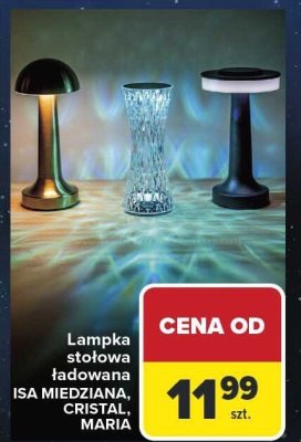 Lampka stołowa ładowana ISA MIEDZIANA, CRISTAL MARIA promocja w Carrefour