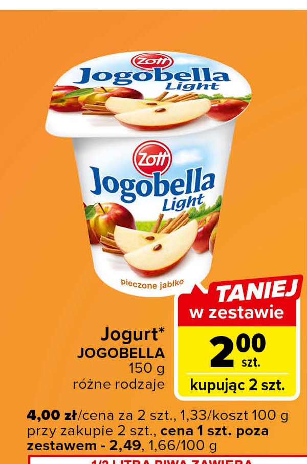 Jogurt pieczone jabłko Zott jogobella light promocja