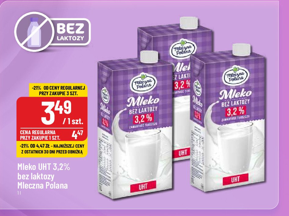 Mleko 3.2% bez laktozy Mleczna polana promocja