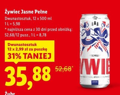 Piwo Żywiec Jasne Pełne 12-pak promocja w Lidl