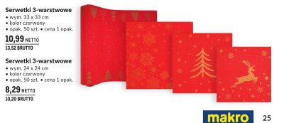 Serwetki 3-warstwowe 24 x 24 cm kolor czerwony promocja w Makro