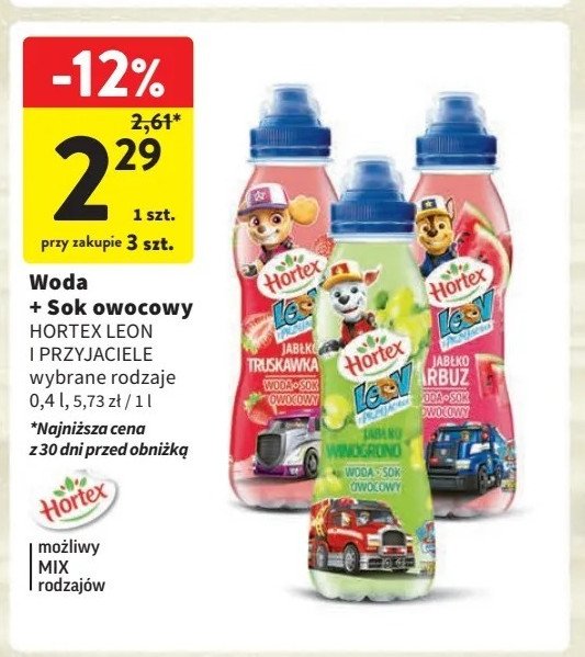 Napój woda + sok owocowy jabłko & arbuz Hortex leon promocja