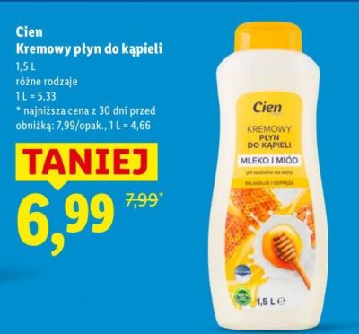 Płyn do kąpieli Cien Kremowy mleko i miód promocja w Lidl