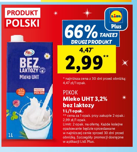 Mleko 3.2% bez laktozy Pilos promocja