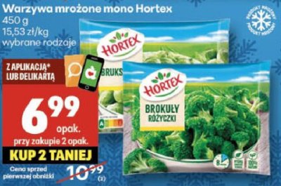 Warzywa mrożone mono Hortex, wybrane rodzaje: brokuły różyczki, jarzyna promocja w Delikatesy Centrum