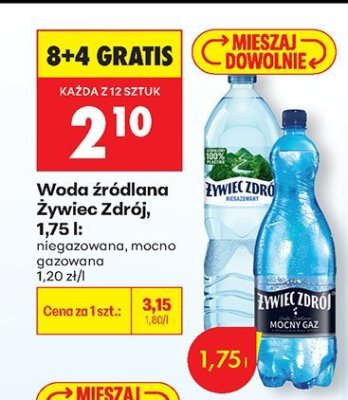 Woda źródlana Żywiec Zdrój mocno gazowana 1,75l promocja w Biedronka