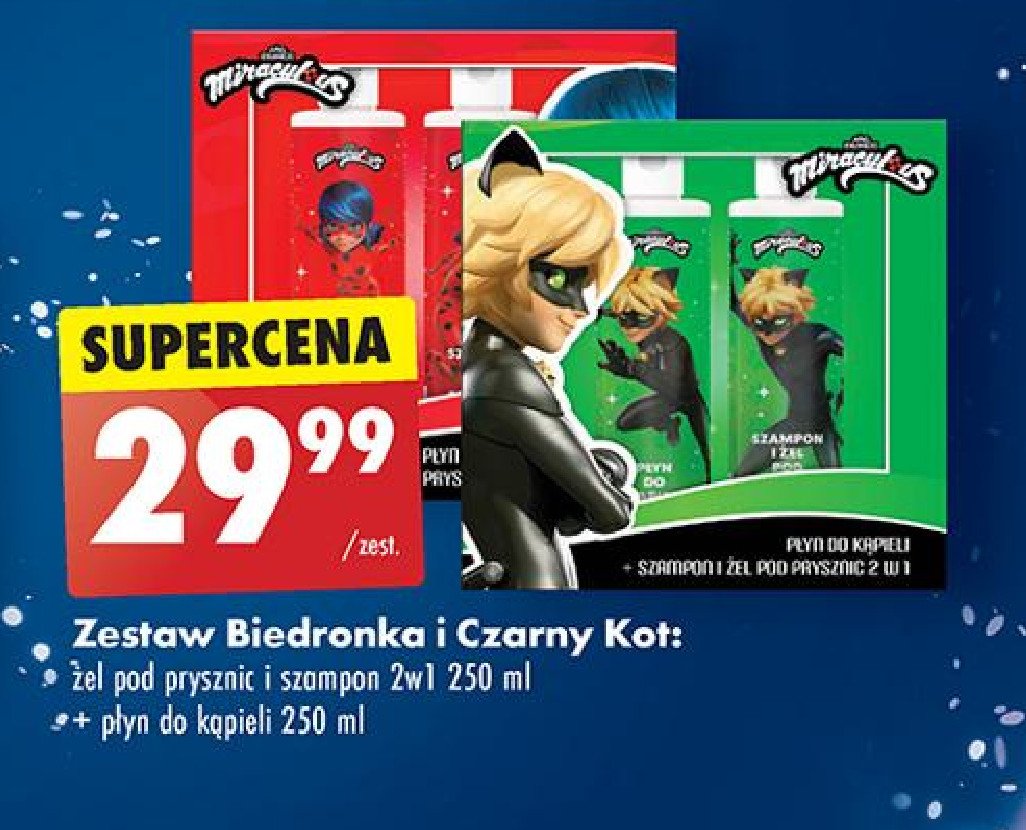 Zestaw w pudełku biedronka i czarny kot czerwony: żel pod prysznic i szampon 250 ml + płyn do kąpieli 250 ml promocja w Biedronka