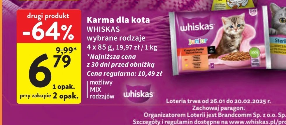 Potrawy tradycyjne w galarecie Whiskas junior promocja