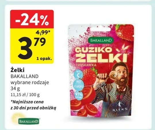 Guziko żelki truskawka Bakalland promocja