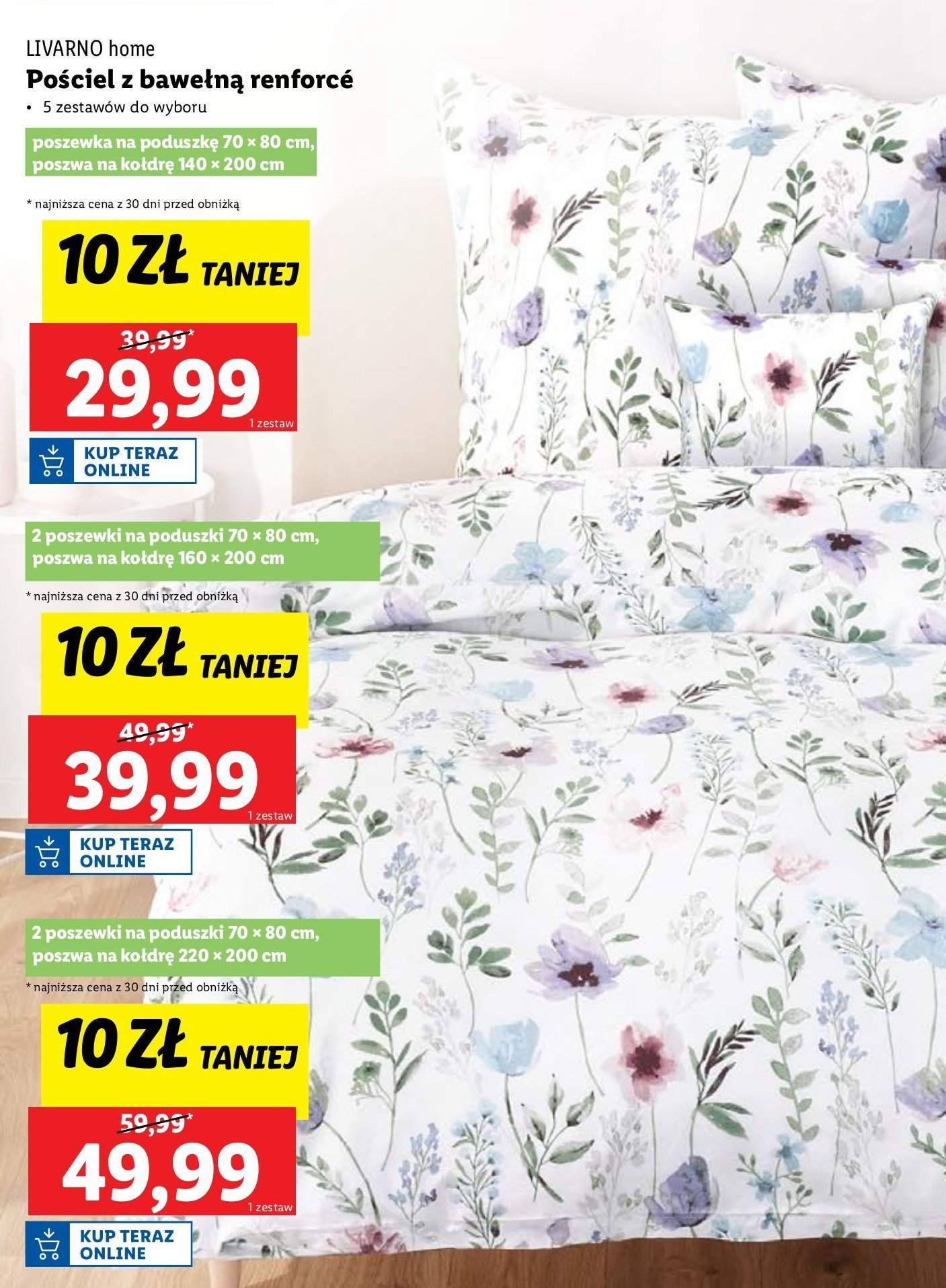 Komplet pościeli dwustronnej z bawełną renforce 220 x 200 cm + 2 x 70 x 80 cm promocja w Lidl