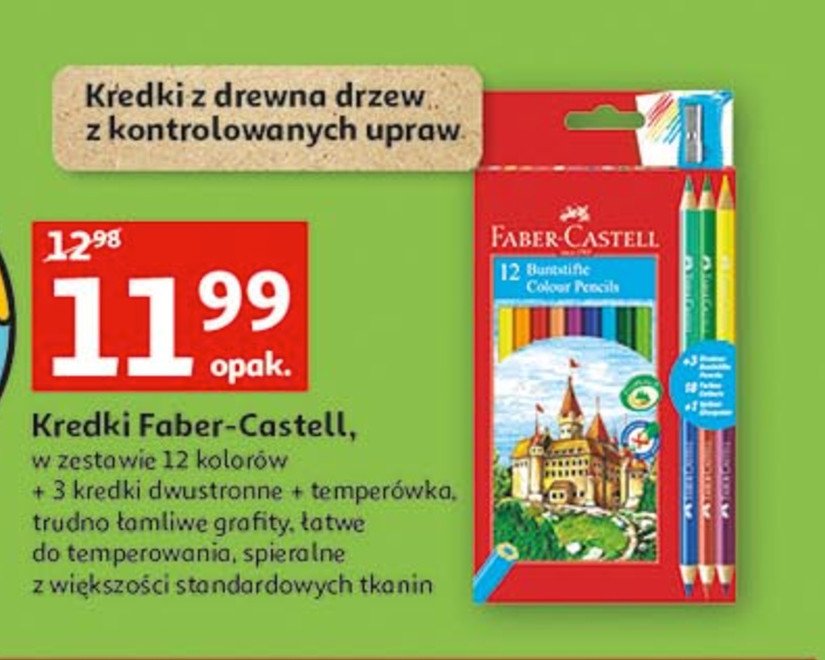 Kredki 12 kol + 3 szt 2-stronne + temper贸wka Faber-castell promocja