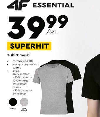 T-shirt męski m-2xl czarny 4f promocja