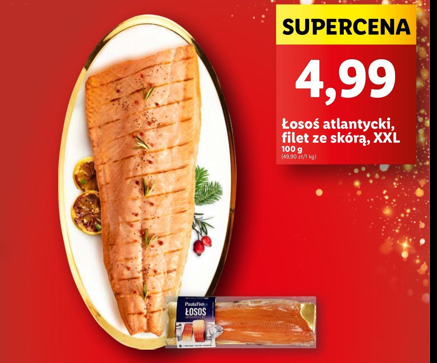 Łosoś atlantycki xxl filet ze skórą Rybny targ lidla promocja