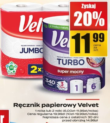 Ręcznik papierowy Velvet JUMBO Turbo promocja w Supeco