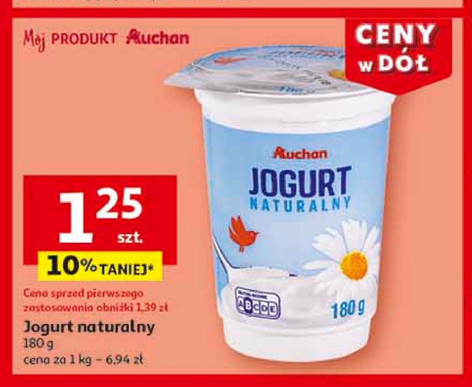 Jogurt naturalny Auchan różnorodne (logo czerwone) promocja w Auchan