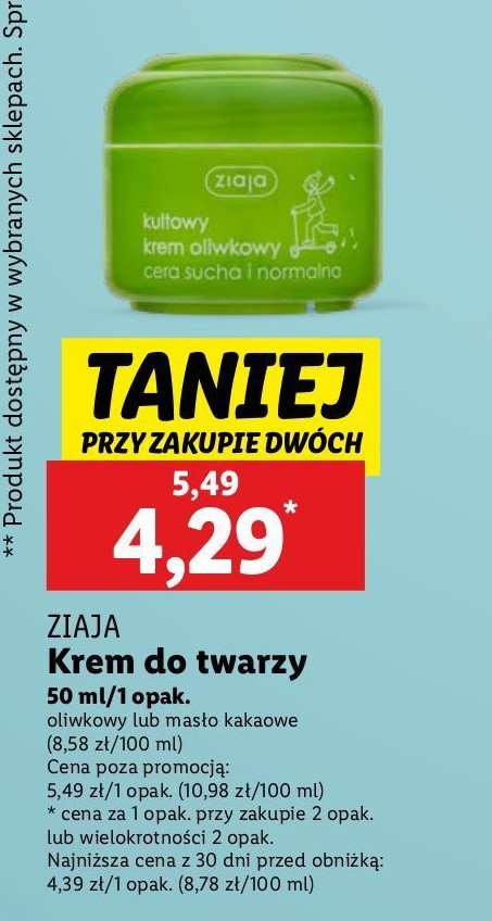 Krem do twarzy q10 Ziaja masło kakaowe promocja w Lidl