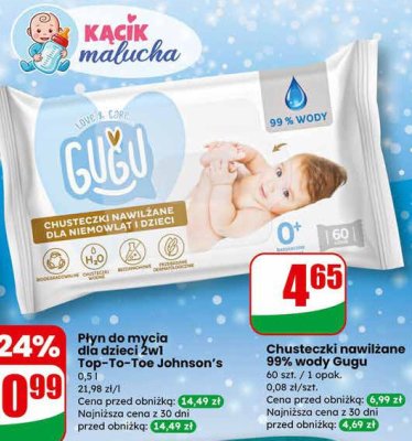 Chusteczki nawilżane 99% wody Gugu promocja w Dino
