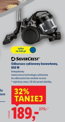 Odkurzacz cyklonowy bezworkowy 850 W promocja w Lidl