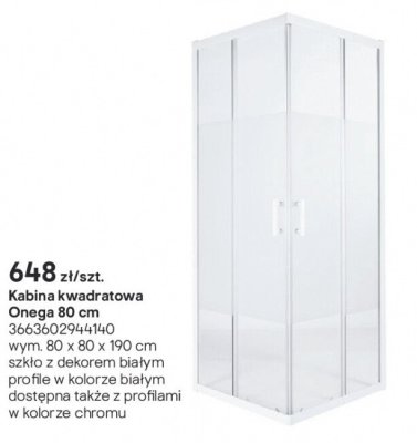 Kabina prysznicowa kwadratowa Onega 80 cm promocja w Castorama