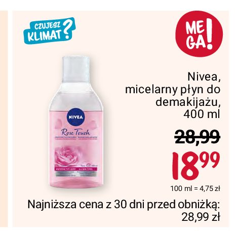 Płyn micealarny dwufazowy z wodą różaną Nivea rose touch promocja