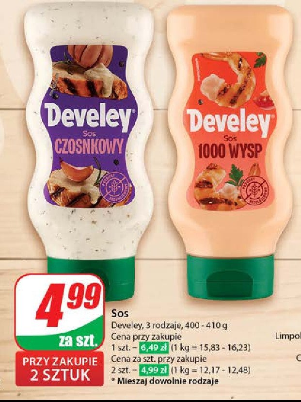 Sos czosnkowy Develey promocja w Dino