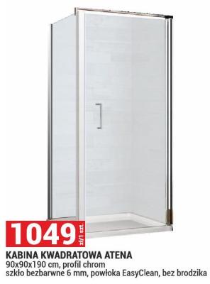 Kabina kwadratowa Atena 90x90x190 cm, profil chrom szkło bezbarwne 6 mm, powłoka EasyClean, bez brodzika promocja w Merkury Market
