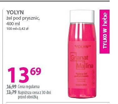 Żel pod prysznic granat malina Yolyn promocja w Hebe