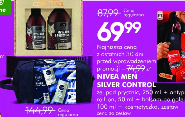 Zestaw w kosmetyczce silver control: żel pod prysznic 250 ml + balsam po goleniu 50 ml + dezodorant 50 ml Nivea men zestaw promocja w Super-Pharm