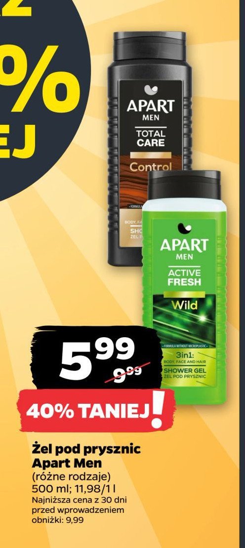 Żel pod prysznic total care 3w1 control Apart men promocja