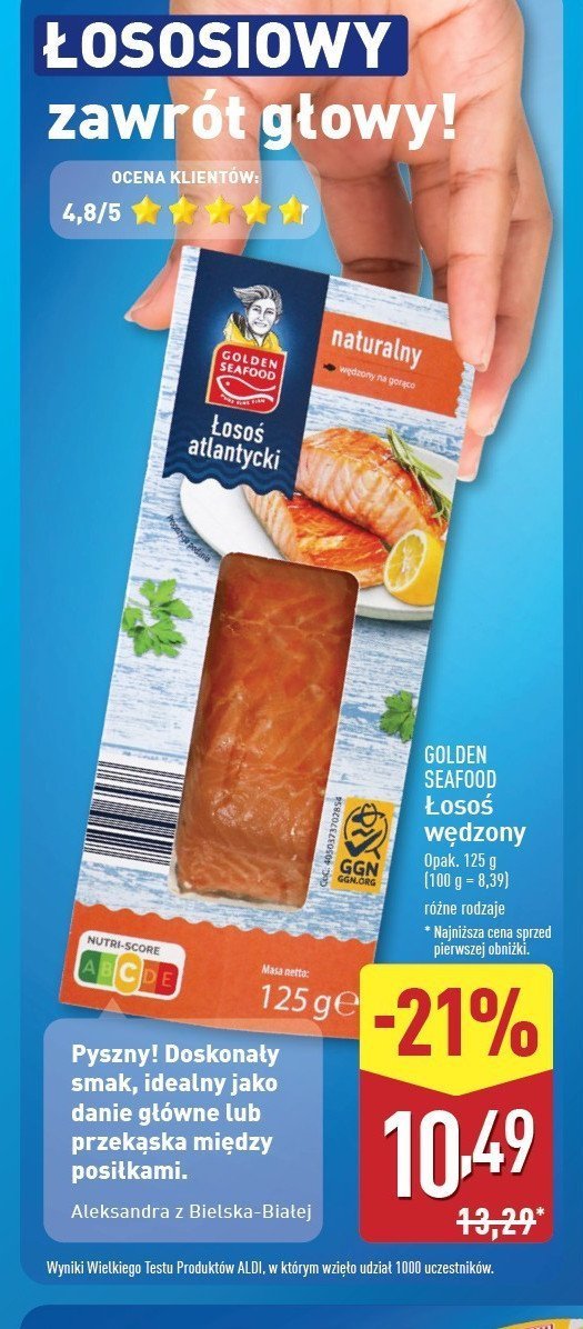 Łosoś wędzony naturalny Golden seafood promocja w Aldi