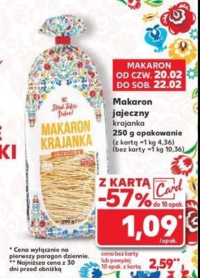 Makaron 5-jajeczny krajanka K-classic st膮d takie dobre! promocja