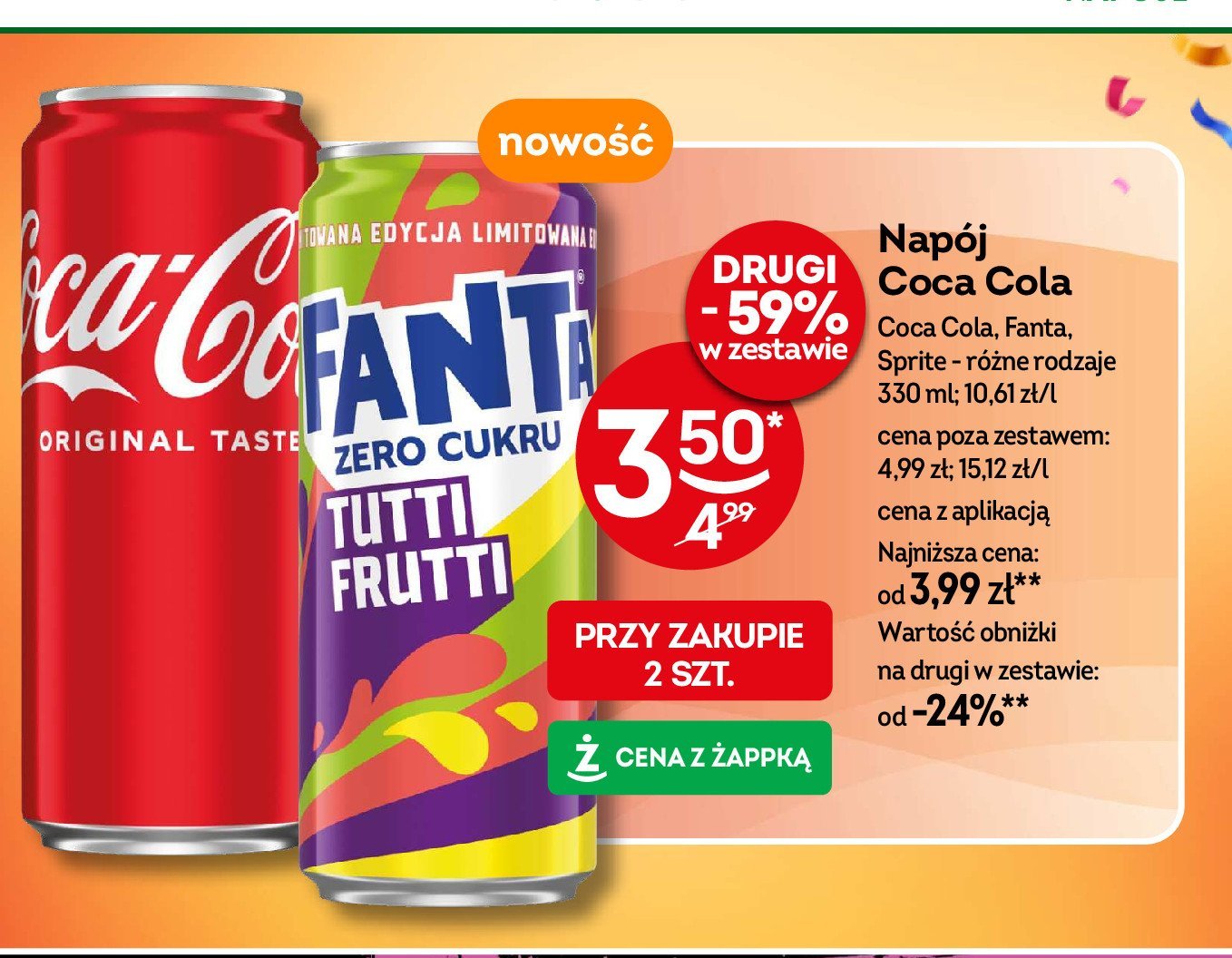 Napój tutti frutti Fanta zero promocja w Żabka