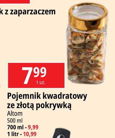 Pojemnik kwadratowy ze złotą pokrywką 1 l Altom promocja w Leclerc